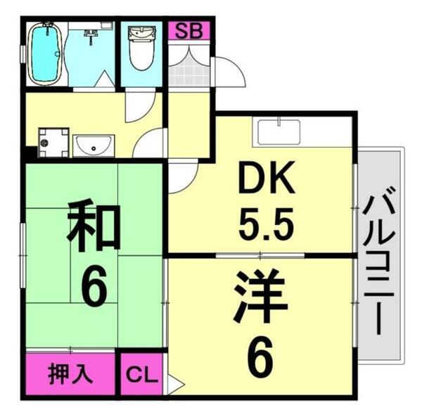 兵庫県西宮市門戸岡田町(賃貸アパート2DK・2階・42.00㎡)の写真 その2