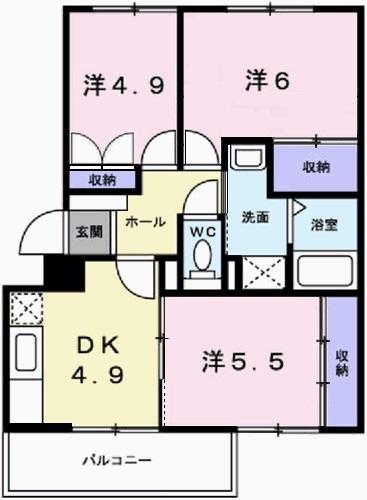兵庫県姫路市飾磨区構１丁目(賃貸マンション3DK・2階・55.83㎡)の写真 その2