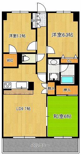 楠風イルミナ 604｜新潟県新潟市中央区鳥屋野(賃貸マンション3LDK・6階・67.41㎡)の写真 その2