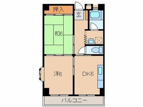 コスモスハイツ秋月｜和歌山県和歌山市秋月(賃貸マンション2DK・5階・45.03㎡)の写真 その2