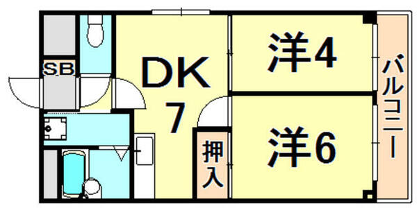 兵庫県西宮市甲子園一番町(賃貸マンション2DK・2階・38.64㎡)の写真 その2