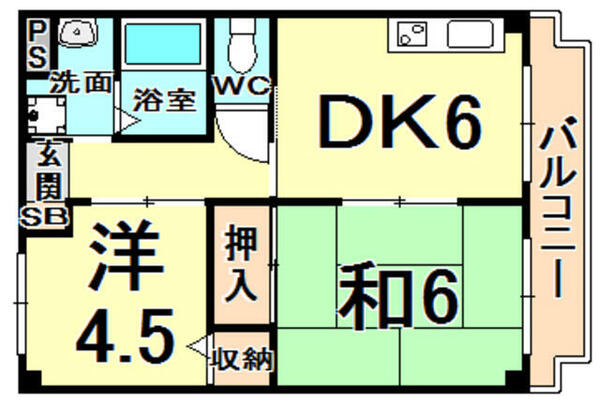 兵庫県伊丹市森本６丁目(賃貸マンション2DK・3階・40.00㎡)の写真 その2