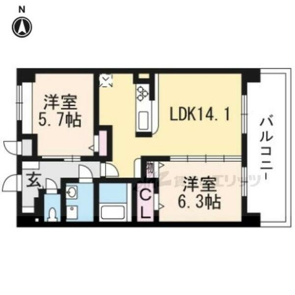 オーキッド　バレー 403｜大阪府枚方市宮之阪４丁目(賃貸マンション2LDK・4階・62.28㎡)の写真 その2