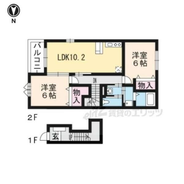 滋賀県東近江市大森町(賃貸アパート2LDK・2階・57.02㎡)の写真 その2