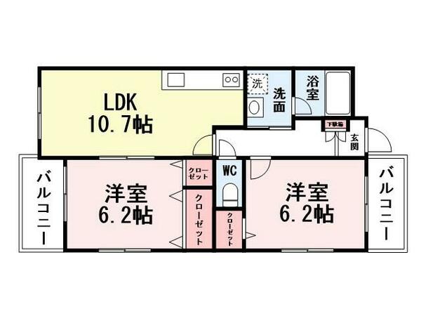 福岡県北九州市小倉北区緑ケ丘２丁目(賃貸マンション2LDK・1階・54.08㎡)の写真 その2