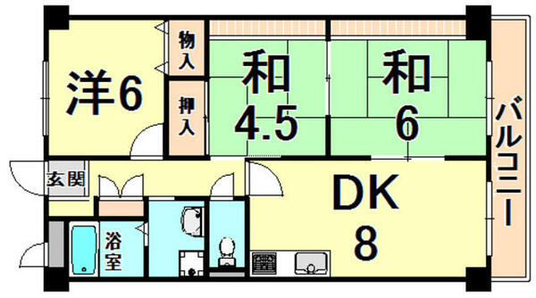 兵庫県伊丹市西台３丁目(賃貸マンション3DK・4階・59.00㎡)の写真 その2