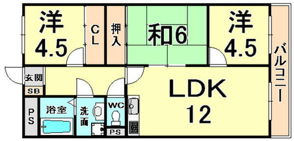 イマキタハイツ５９ 406｜兵庫県尼崎市額田町(賃貸マンション3LDK・4階・60.00㎡)の写真 その2