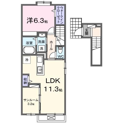 サンセールⅡＢ 203｜兵庫県高砂市阿弥陀町南池(賃貸アパート1LDK・2階・50.74㎡)の写真 その2