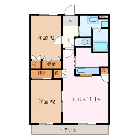 三重県松阪市塚本町(賃貸マンション2LDK・1階・51.66㎡)の写真 その2