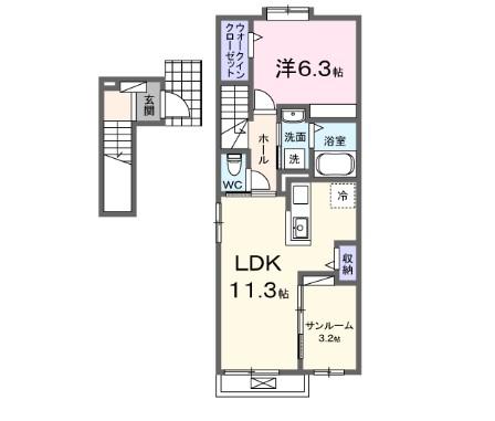 サンセールⅡＢ 205｜兵庫県高砂市阿弥陀町南池(賃貸アパート1SLDK・2階・50.74㎡)の写真 その2