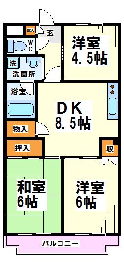 東京都調布市飛田給３丁目(賃貸マンション3DK・2階・55.00㎡)の写真 その2