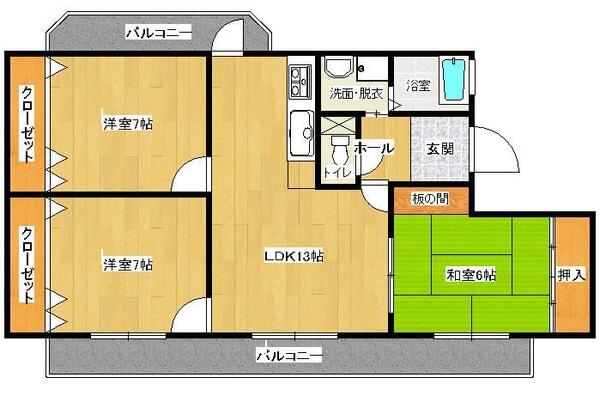 ラ・ルーナＡタイプ 201｜山口県下関市貴船町３丁目(賃貸マンション3LDK・2階・76.32㎡)の写真 その2