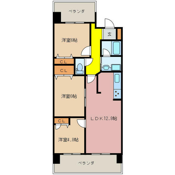 三重県四日市市諏訪町(賃貸マンション3LDK・5階・67.34㎡)の写真 その2