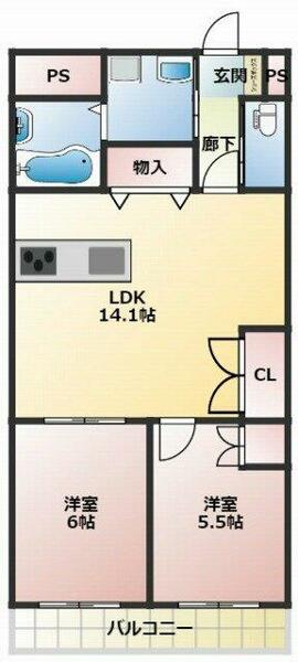 高知県高知市上町５丁目(賃貸マンション2LDK・2階・61.24㎡)の写真 その2