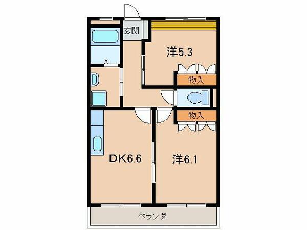 サザンコート２６｜和歌山県和歌山市大谷(賃貸アパート2DK・1階・45.63㎡)の写真 その2