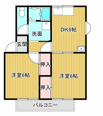 ツインシャルムＡ 202｜福岡県八女郡広川町大字新代(賃貸アパート2DK・2階・45.00㎡)の写真 その2