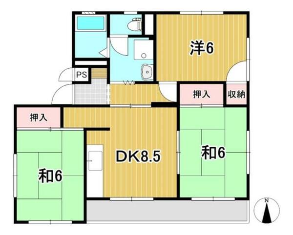 コーポ三協ＩＩ 201｜茨城県日立市森山町２丁目(賃貸アパート3DK・2階・74.37㎡)の写真 その2