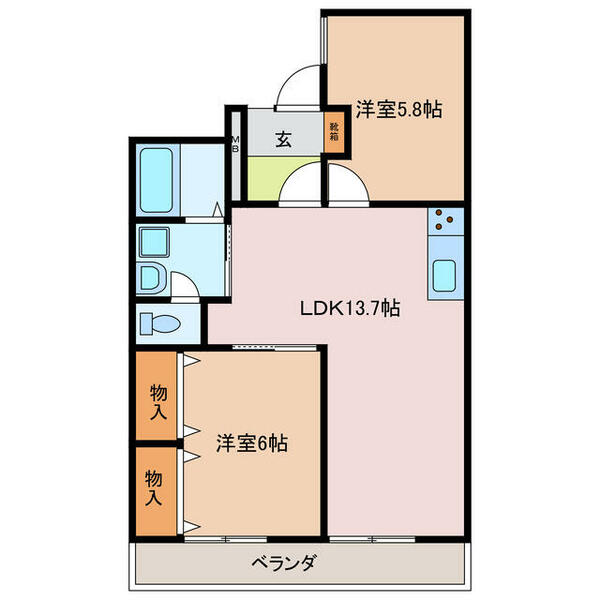 三重県鈴鹿市池田町(賃貸マンション2LDK・4階・57.52㎡)の写真 その2