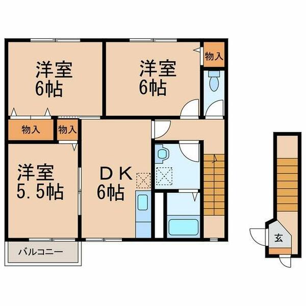 ジョイリバー｜和歌山県和歌山市布引(賃貸アパート3DK・2階・62.69㎡)の写真 その2