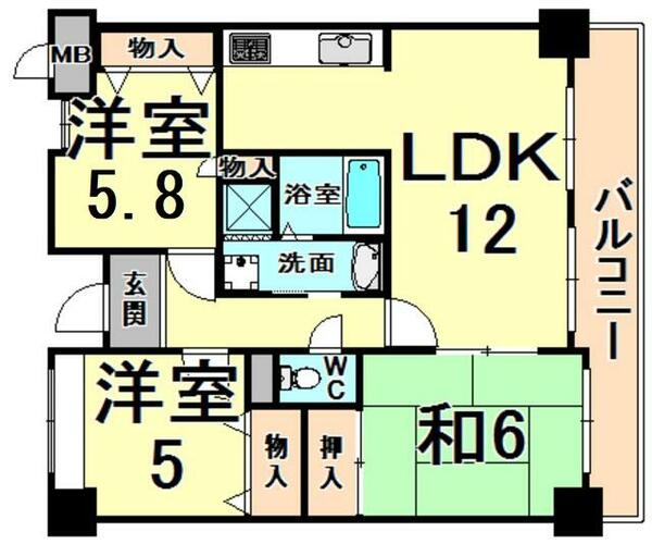 兵庫県伊丹市森本３丁目(賃貸マンション3LDK・6階・67.20㎡)の写真 その2