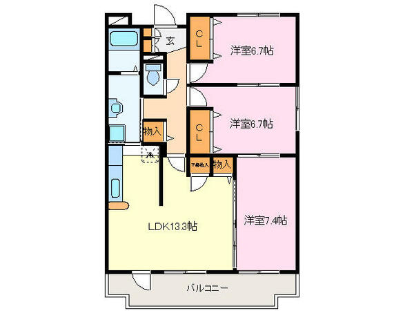 常磐町Ｍｓ 202｜三重県伊勢市常磐町(賃貸マンション3LDK・2階・78.50㎡)の写真 その2