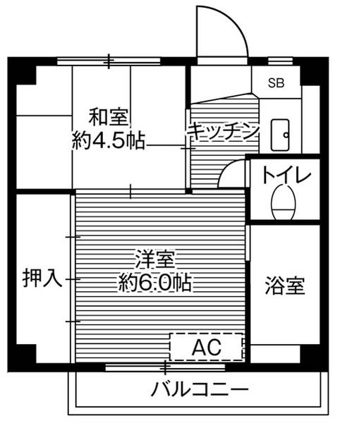 ビレッジハウス白銀４号棟 0202｜青森県八戸市白銀台３丁目(賃貸マンション2K・2階・28.98㎡)の写真 その2