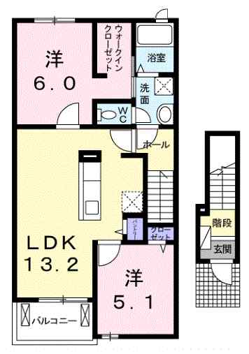 ラポームメゾンⅤ 203｜宮城県黒川郡大和町吉岡東３丁目(賃貸アパート2LDK・2階・58.70㎡)の写真 その2