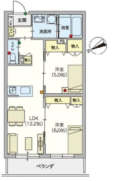 （シニア限定）ＡＩ・Ｇｒａｎｄｉｒ片瀬 202｜神奈川県藤沢市片瀬２丁目(賃貸マンション2LDK・2階・55.95㎡)の写真 その2