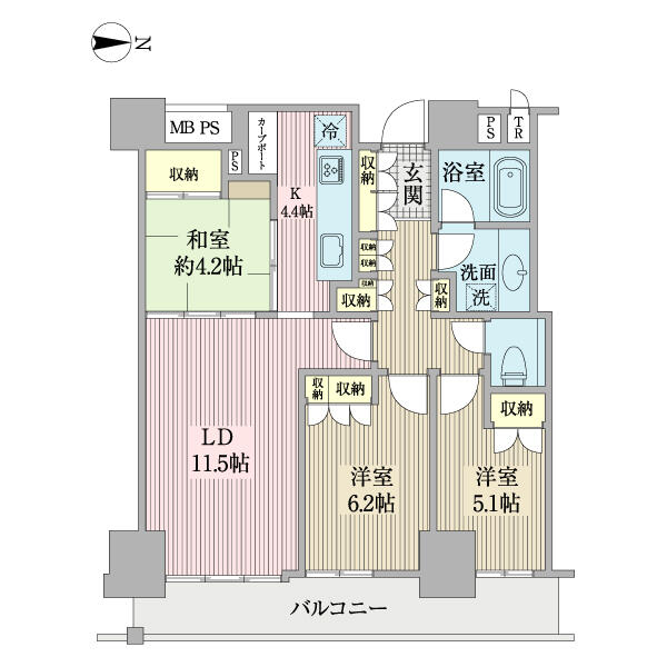 シティタワー大阪 2105｜大阪府大阪市中央区瓦町１丁目(賃貸マンション3LDK・21階・72.23㎡)の写真 その2