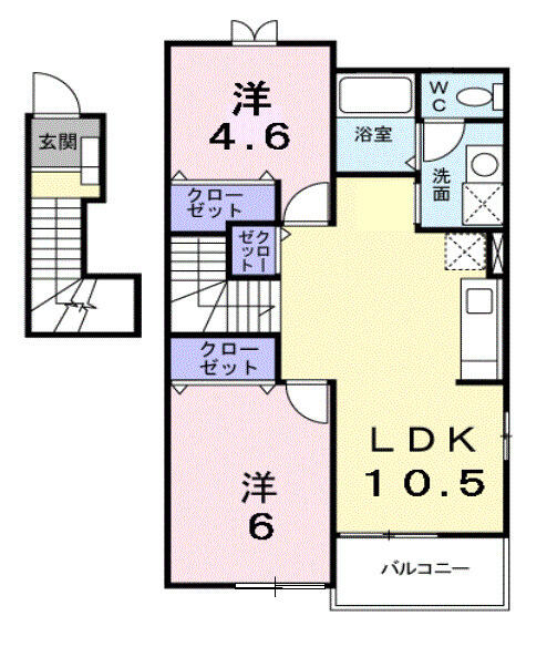 メゾンかつまた　東棟 201｜宮城県黒川郡大和町吉岡字館下(賃貸アパート2LDK・2階・51.67㎡)の写真 その2