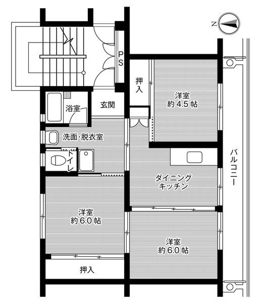 ビレッジハウス大淀３号棟 0404｜奈良県吉野郡大淀町大字下渕(賃貸マンション3DK・4階・53.96㎡)の写真 その2