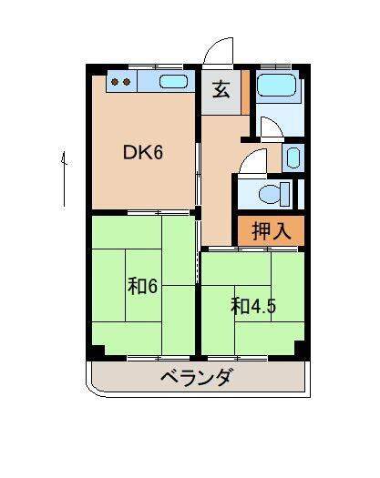 シャトー坂本｜和歌山県和歌山市秋月(賃貸マンション2DK・2階・43.32㎡)の写真 その2