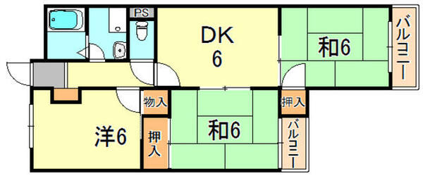 兵庫県神戸市西区王塚台６丁目(賃貸マンション3DK・1階・55.37㎡)の写真 その2
