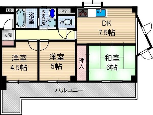 コンプリーション１ 3E｜大阪府茨木市五十鈴町(賃貸マンション3DK・3階・53.79㎡)の写真 その2