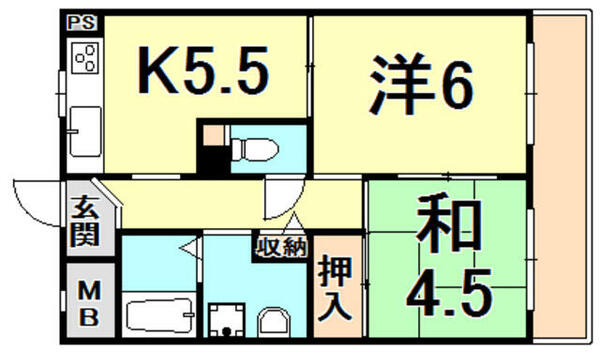 フロレセール 203｜兵庫県西宮市林田町(賃貸マンション2K・2階・39.12㎡)の写真 その2
