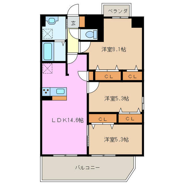 三重県桑名市三ツ矢橋(賃貸マンション3LDK・2階・73.53㎡)の写真 その2