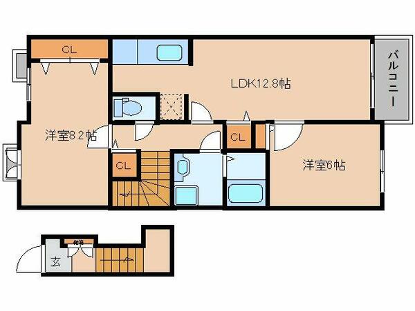 奈良県葛城市長尾(賃貸アパート2LDK・2階・64.50㎡)の写真 その2