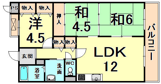 兵庫県伊丹市中野東１丁目(賃貸マンション3LDK・1階・66.30㎡)の写真 その2