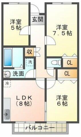 ステーションタウン大善寺 Ⅰ-205｜福岡県久留米市大善寺町宮本(賃貸アパート3DK・2階・62.10㎡)の写真 その2