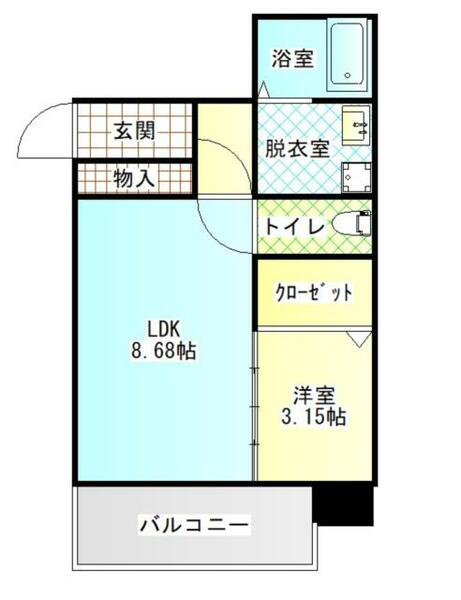 ザ・ヒルズ小倉 202｜福岡県北九州市小倉北区紺屋町(賃貸マンション1LDK・2階・34.18㎡)の写真 その2