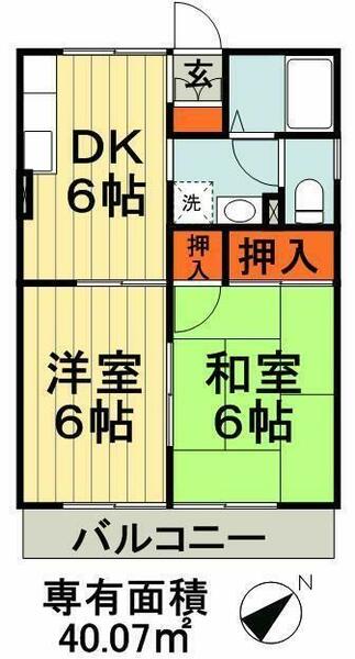 サニーコーポハセベ 205｜千葉県千葉市中央区仁戸名町(賃貸アパート2DK・2階・40.07㎡)の写真 その2