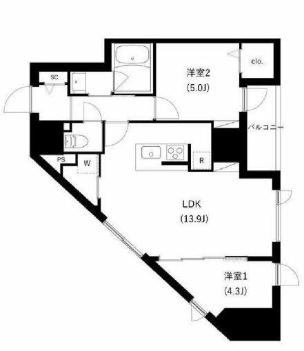 ＷＨＡＲＦ駒込 801｜東京都北区西ケ原１丁目(賃貸マンション2LDK・8階・55.81㎡)の写真 その2