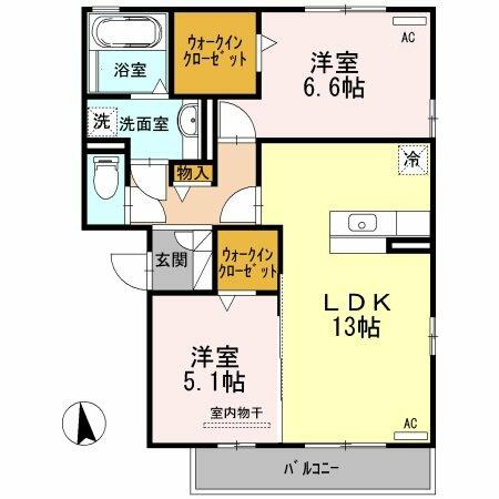 セジュール　三ツ池 A201｜岐阜県各務原市鵜沼三ツ池町２丁目(賃貸アパート2LDK・2階・60.89㎡)の写真 その2