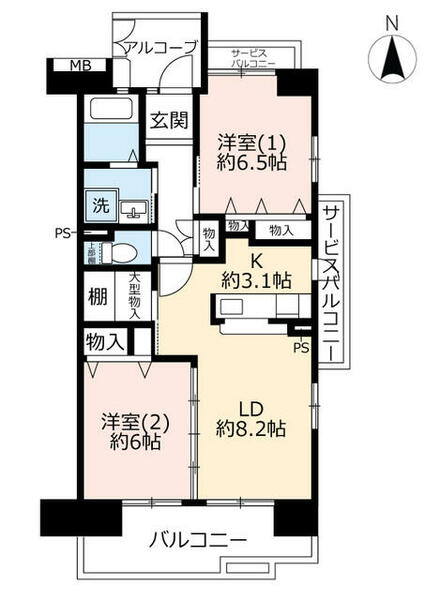 ＵＲアーバンラフレ鳴海 0070501｜愛知県名古屋市緑区鳴海町字姥子山(賃貸マンション2LDK・5階・64.29㎡)の写真 その2