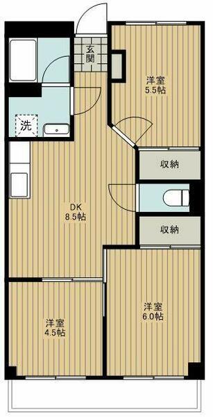 東京都調布市菊野台１丁目(賃貸マンション3DK・2階・58.32㎡)の写真 その2