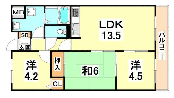 ピースフル本山 101｜兵庫県神戸市東灘区本山中町２丁目(賃貸マンション3LDK・1階・56.78㎡)の写真 その2