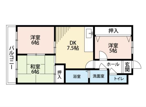 福岡県北九州市小倉南区蜷田若園２丁目(賃貸マンション3DK・5階・54.00㎡)の写真 その2