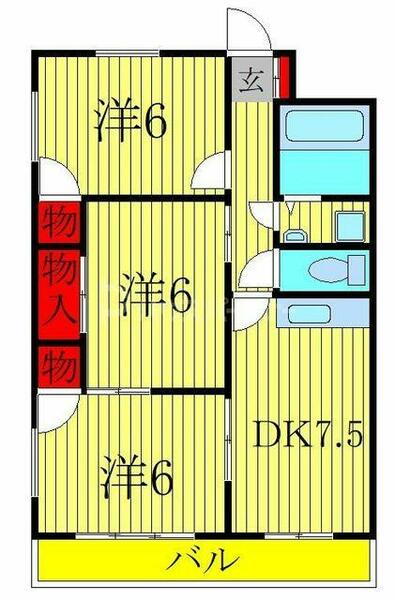 第２パークマンション西原 105｜千葉県柏市松ケ崎(賃貸マンション3DK・1階・55.00㎡)の写真 その2