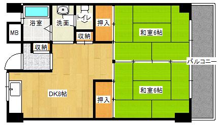兵庫県神戸市灘区大和町３丁目(賃貸マンション2DK・2階・45.70㎡)の写真 その2