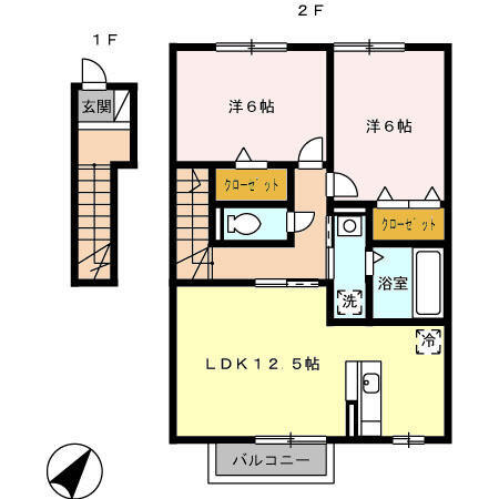 モダンコート藤 201｜愛知県岡崎市赤渋町字西河原(賃貸アパート2LDK・2階・63.64㎡)の写真 その2